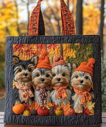 Falling For Yorkie Quilted Tote Bag