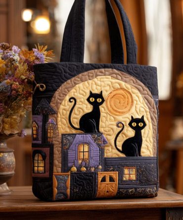 Feline Mystery Quilted Tote Bag