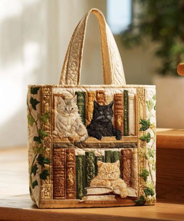 Feline Story Quilted Tote Bag