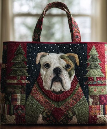 Festive Bulldog Quilted Tote Bag