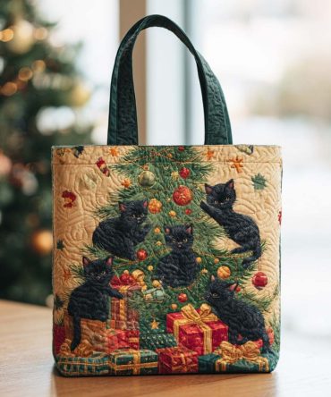 Festive Cat Quilted Tote Bag