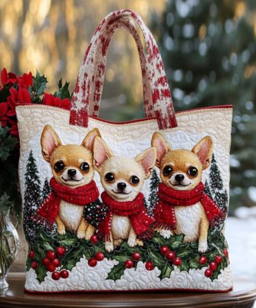 Festive Chihuahua Quilted Tote Bag