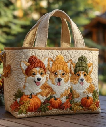 Festive Corgi Friends Quilted Tote Bag