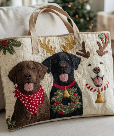 Festive Labrador Trio Quilted Tote Bag