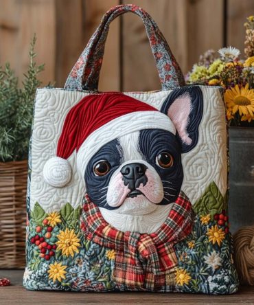 Festive Pup Quilted Tote Bag