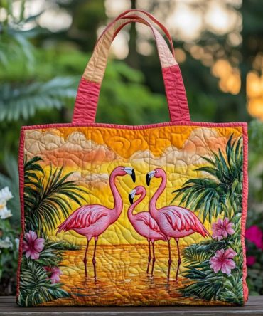 Flamingo Garden Quilted Tote Bag