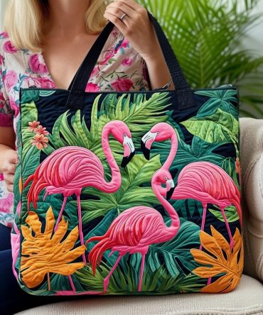 Flamingo Island Dreams Quilted Tote Bag