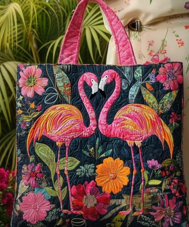 Flamingo Love Garden Quilted Tote Bag