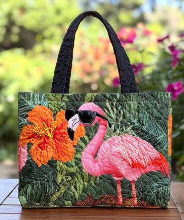 Flamingo Parade Quilted Tote Bag