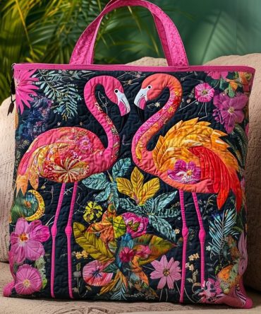 Flamingo Paradise Blooms Quilted Tote Bag