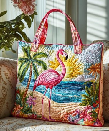 Flamingo Shore Quilted Tote Bag