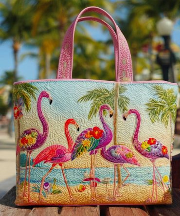 Flamingo Trails Quilted Tote Bag