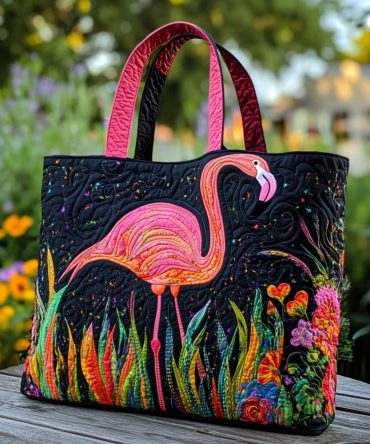 Flamingo Walk Quilted Tote Bag