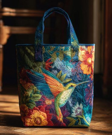 Floral Hummingbird Quilted Tote Bag