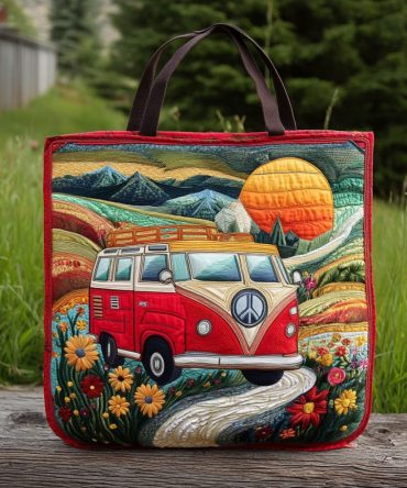Flower Bus Fields Quilted Tote Bag