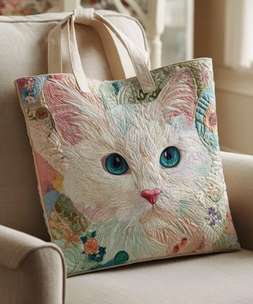 Flower Cat Gaze Quilted Tote Bag