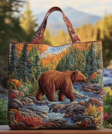 Forest Bear Quilted Tote Bag