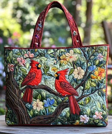 Forest Cardinal Quilted Tote Bag