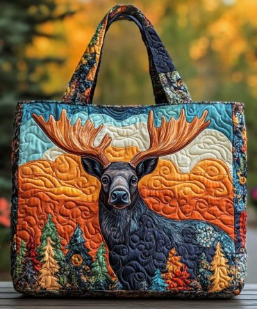 Forest Moose Quilted Tote Bag