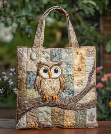 Forest Owl Quilted Tote Bag