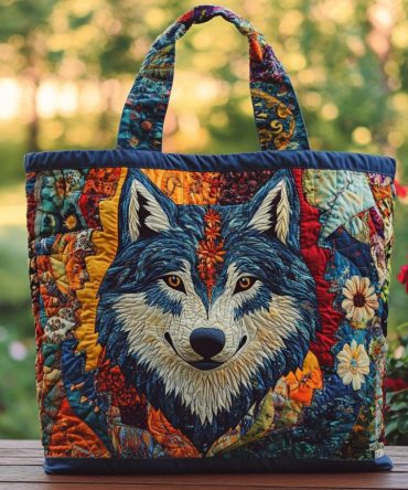 Forest Wolf Quilted Tote Bag