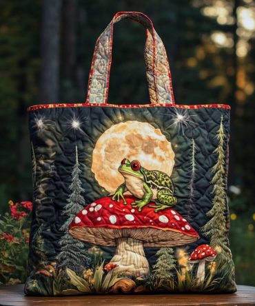 Frog Moonlight Quilted Tote Bag