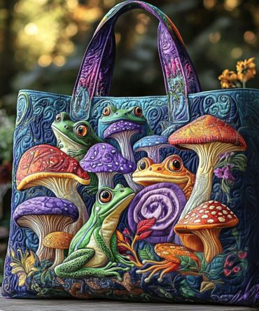Froggy Meadow Quilted Tote Bag