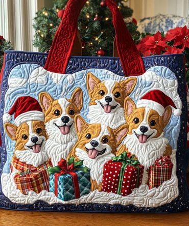 Frosty Corgi Quilted Tote Bag