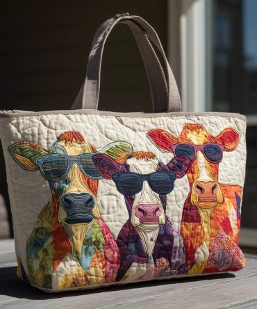 Funky Cows Quilted Tote Bag