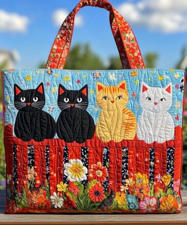 Garden Cat Quilted Tote Bag