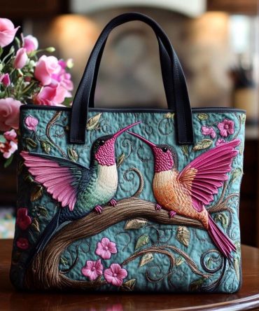 Gentle Hummingbird Whisper Quilted Tote Bag