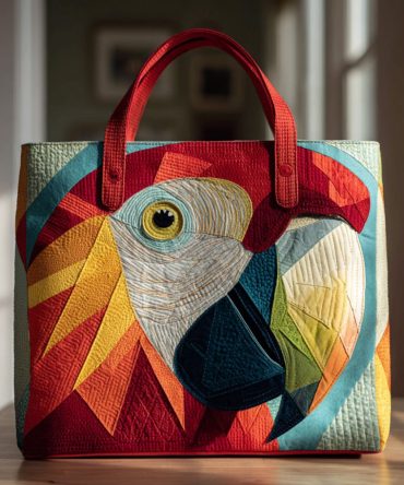 Geometric Macaw Portrait Quilted Tote Bag
