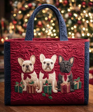 Gift Box Puppies Quilted Tote Bag
