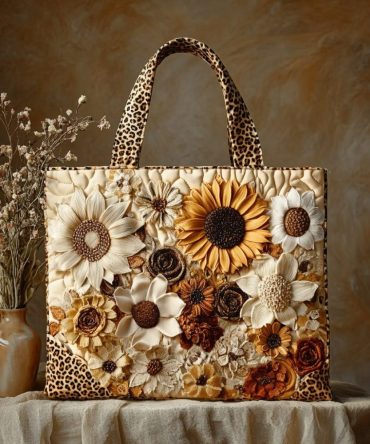Golden Bloom Quilted Tote Bag