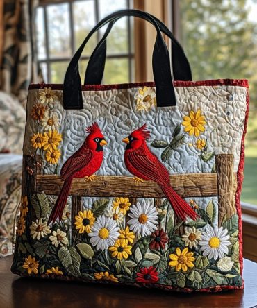 Golden Cardinal Quilted Tote Bag