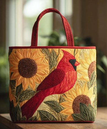 Golden Cardinal Quilted Tote Bag