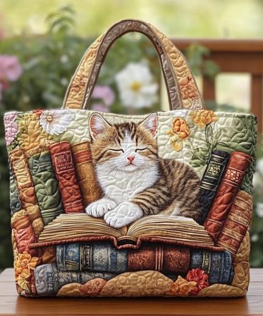 Golden Cat Quilted Tote Bag