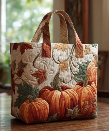 Golden Gourd Quilted Tote Bag