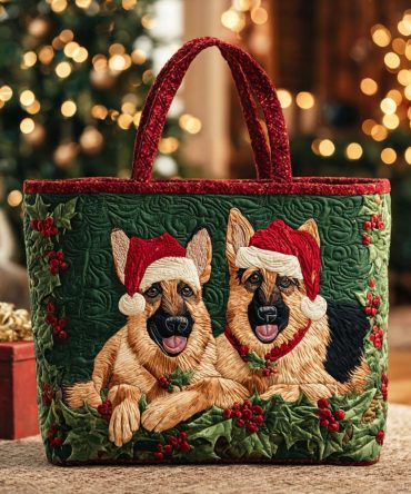Golden Holiday Pals Quilted Tote Bag
