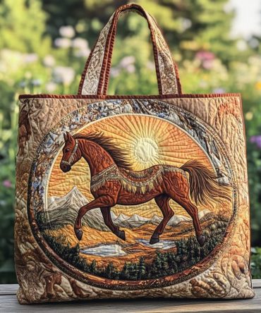 Golden Horse Quilted Tote Bag