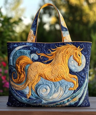 Golden Horse Quilted Tote Bag