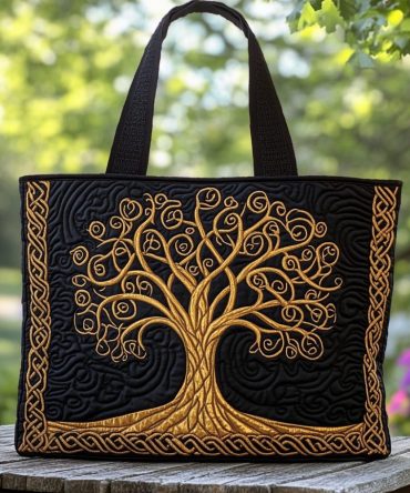 Golden Leaves Quilted Tote Bag