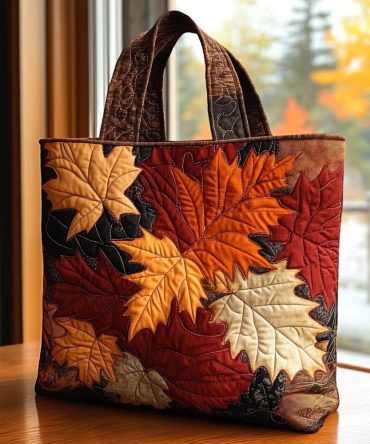 Golden Leaves Quilted Tote Bag