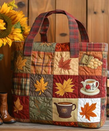 Golden Leaves Quilted Tote Bag