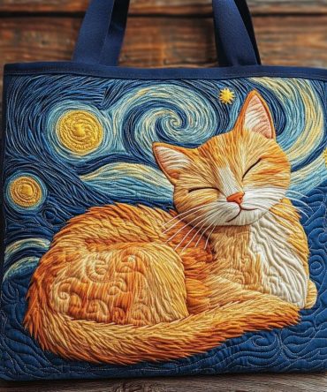 Golden Night Whiskers Quilted Tote Bag