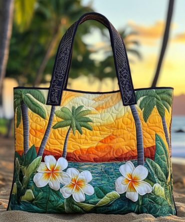 Golden Palm Quilted Tote Bag