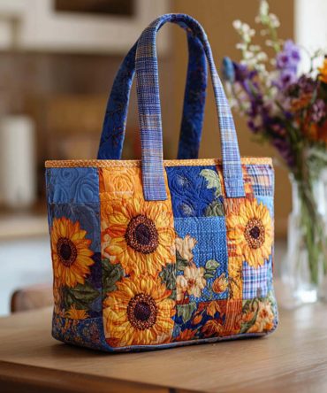 Golden Petals Quilted Tote Bag