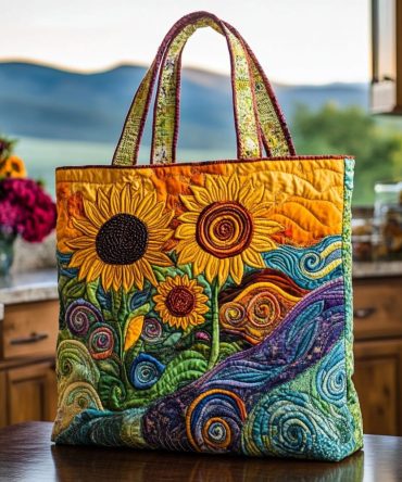 Golden Spiral Quilted Tote Bag