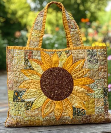 Golden Sunflower Quilted Tote Bag
