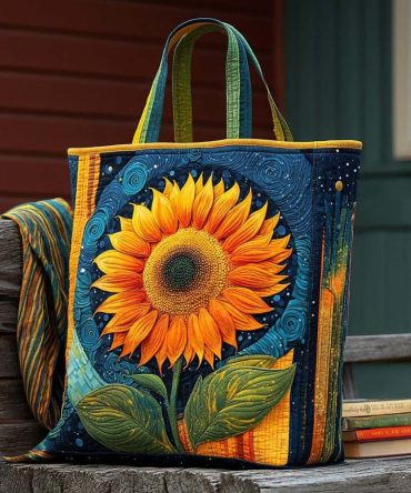 Golden Sunflower Quilted Tote Bag